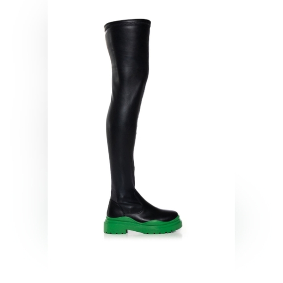 AZALEA WANG "RADIOACTIVE RUNAWAY" Stylish Black and Green Platform Boots - Picture 5 of 5
